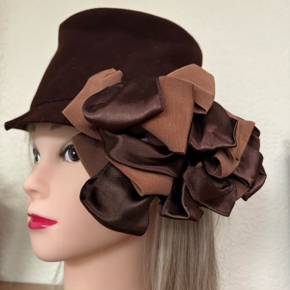 Vintage Dark Brown Felt Cloche Hat Leslie James California main image 6